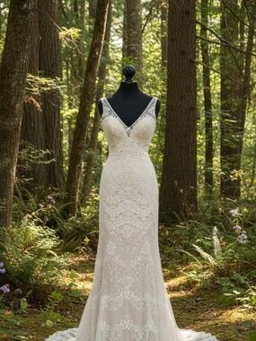 Allure Bridals 3160 Lace V-Neck Wedding Dress in Ivory Size 12 Nwt